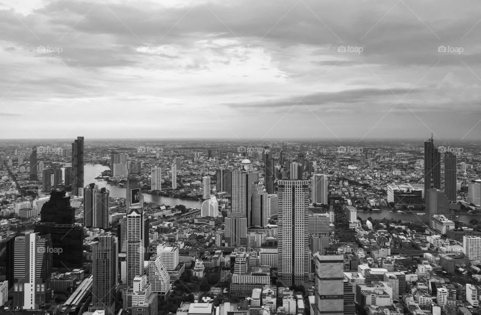 view of big city , Bangkok Thailand from king power mahanakhon roof top skywalk , a new traveling place for photography