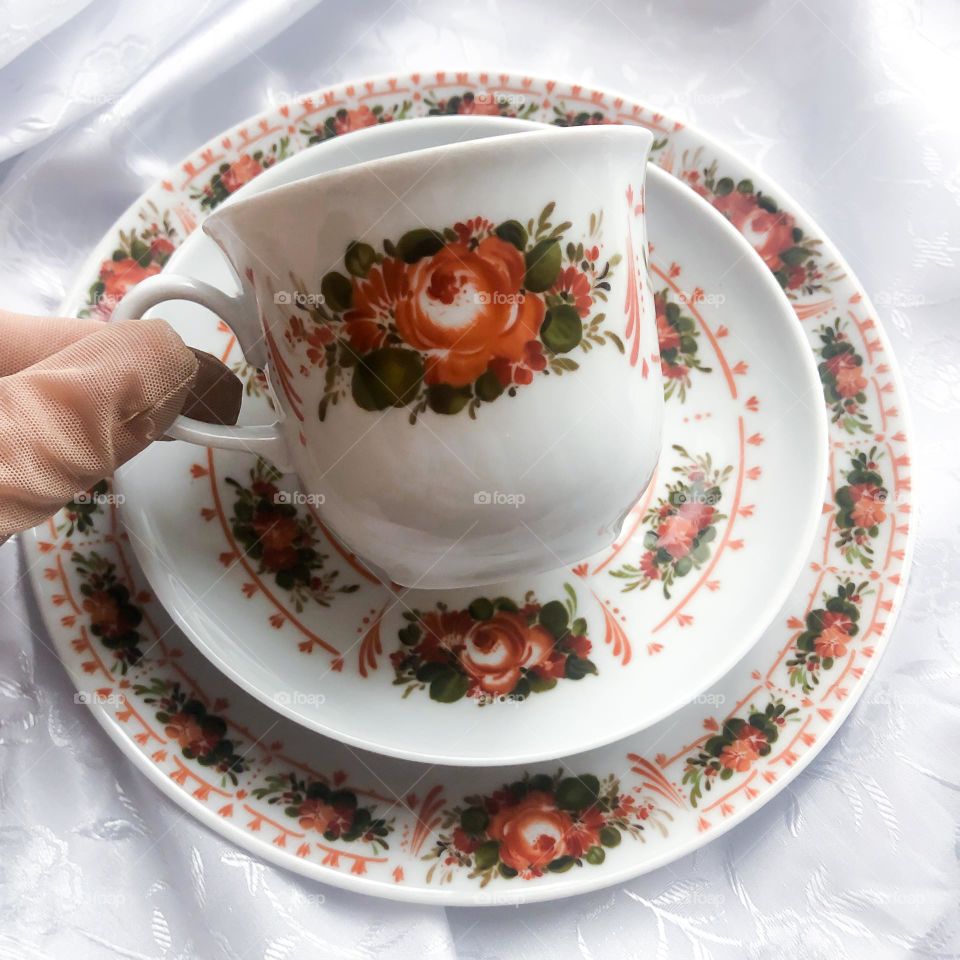 Vintage porcelain tea trio breakfast set