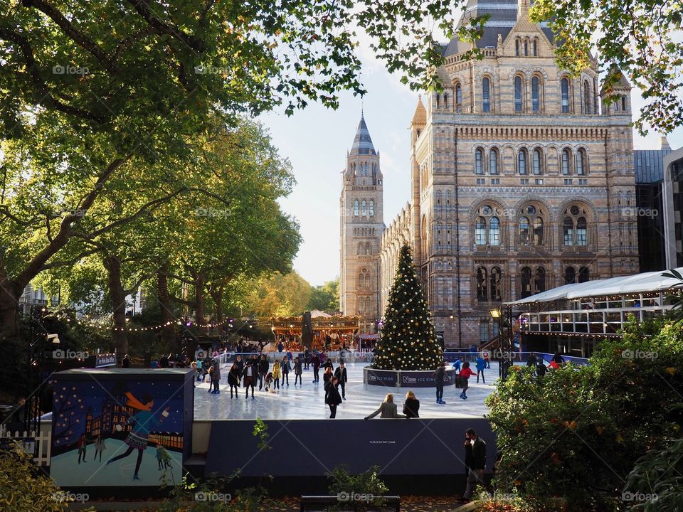 Skating rink next to Museum of Natural History  in London.