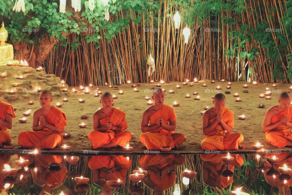 Loy kratong festival ,meditating Buddha,Thailand