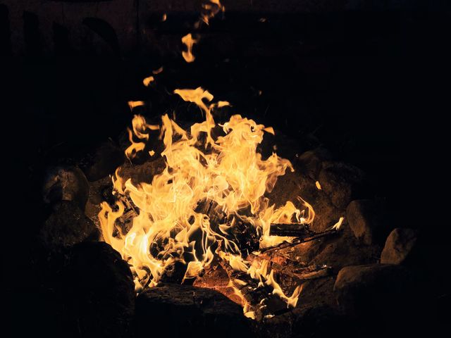 Close up of night campfire