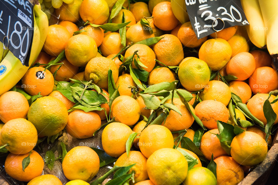 Mandarins in a basket at a fruit market in London