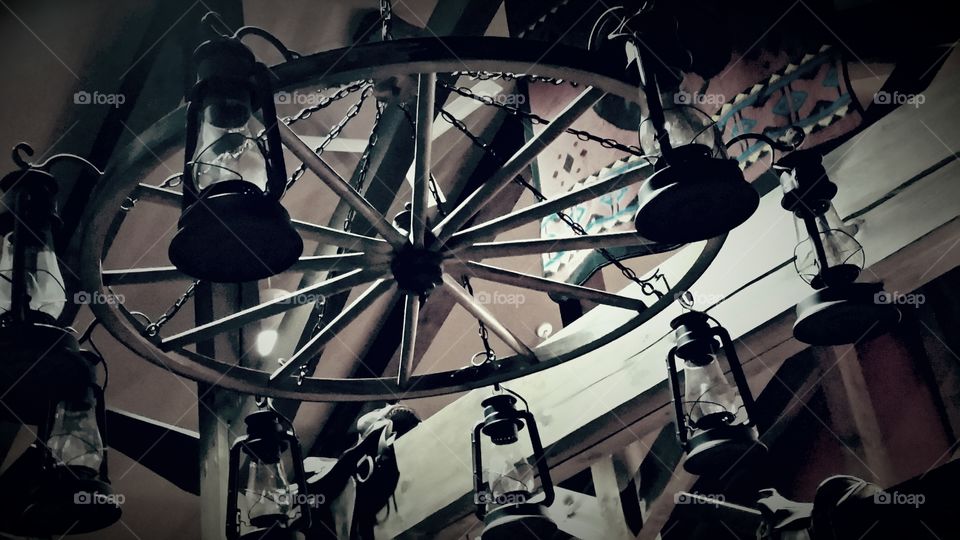 Wagon Wheel and lantern