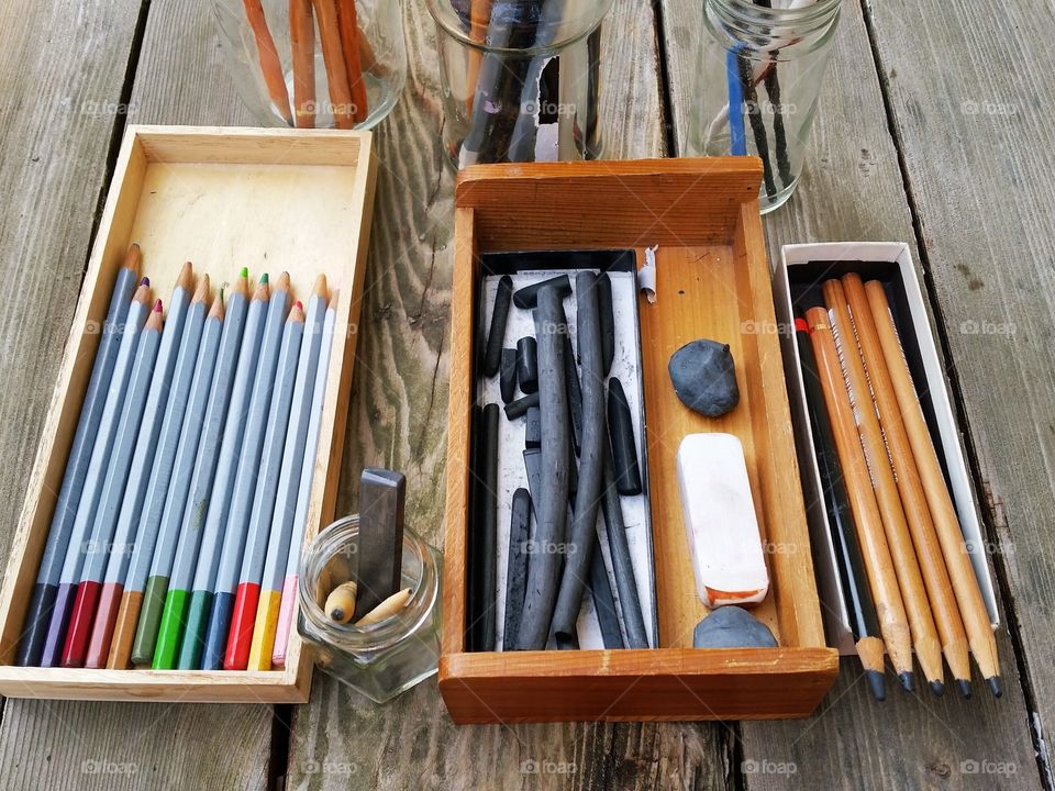 Still life of drawing equipment