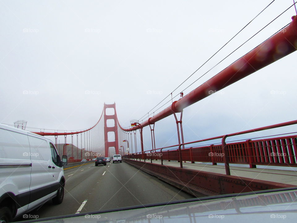 driving on the Golden Gate Bridge in San Francisco California