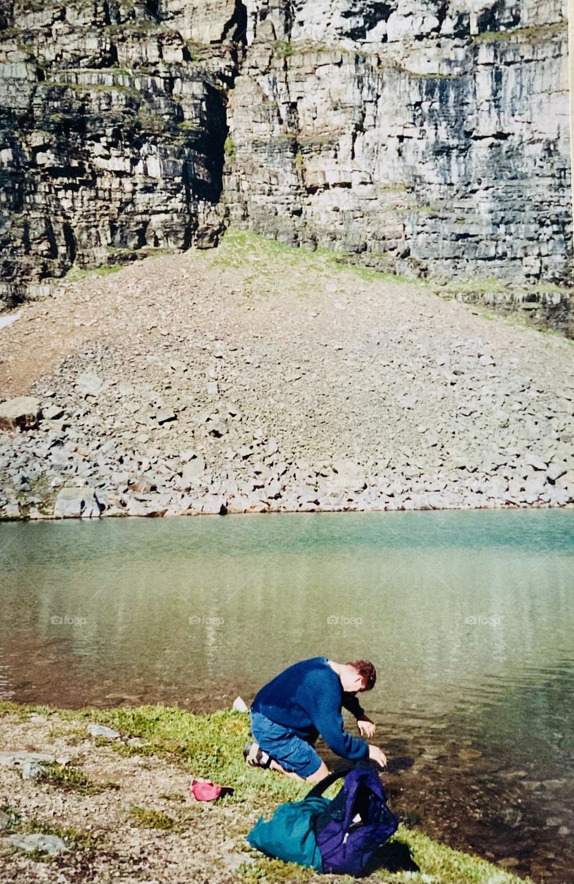 Cooling off after a long hike in the Valley of the Ten Peaks.