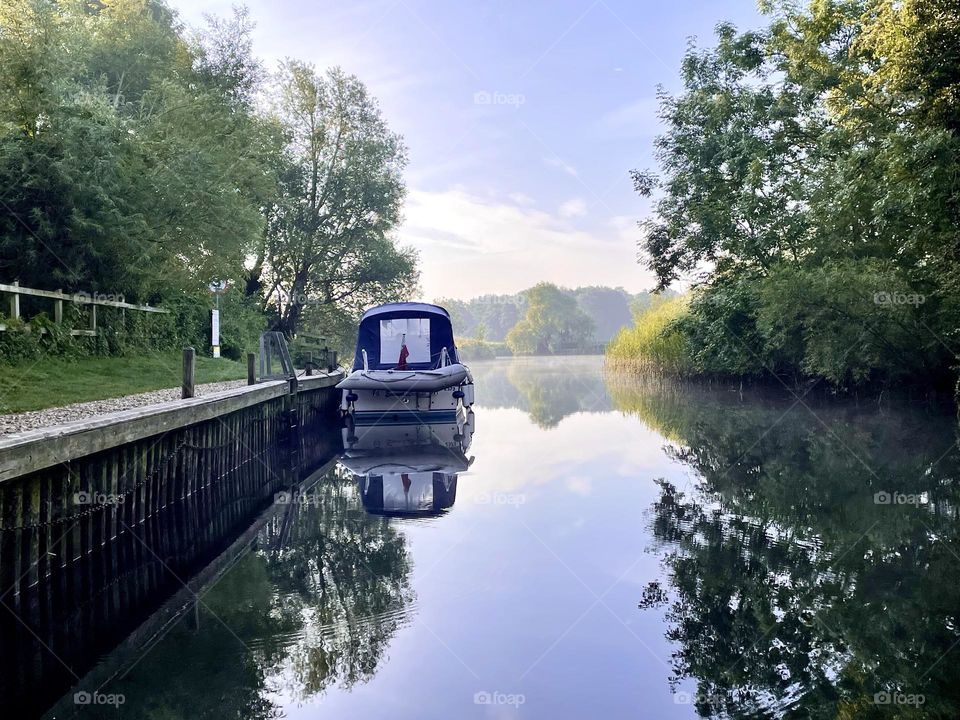 Beautiful  and peaceful early morning view on the Norfolk Broads, England. 