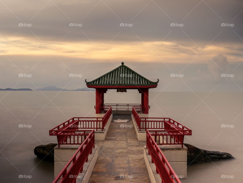 The Gazebo at Dawn. The Rest Stop and View deck when you Visited the Long Chao Kok Coastal Trail in Macau Peninsula