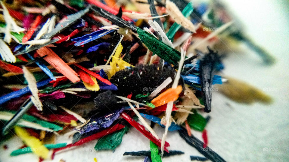 Shaved of colored pencils