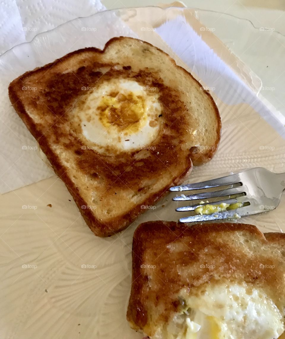 Hobo dippy eggs breakfast with oat toast. 