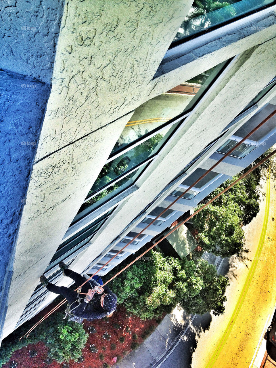 looking down condo window washer by downtownftl