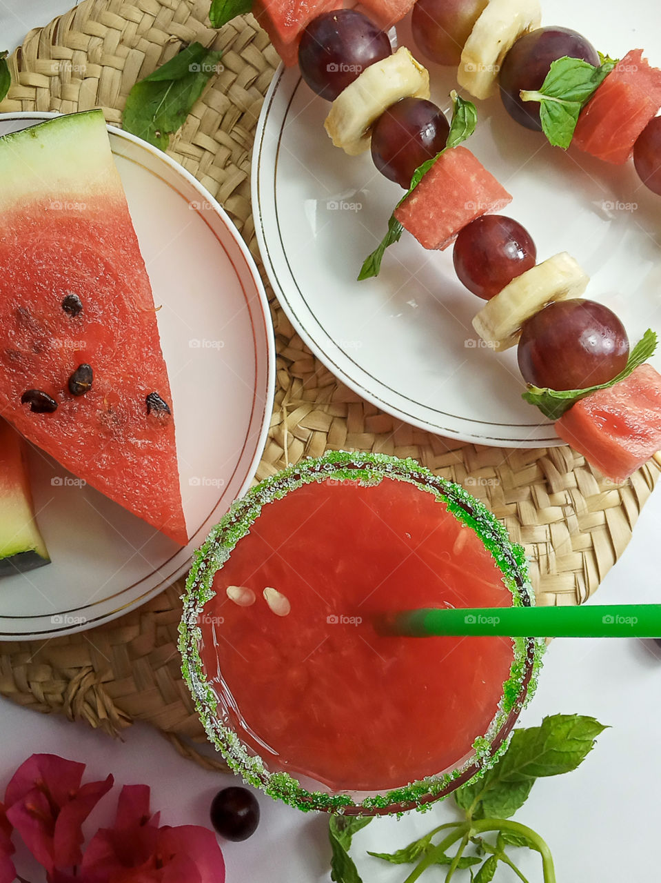 watermelon's juice presented with various fruits