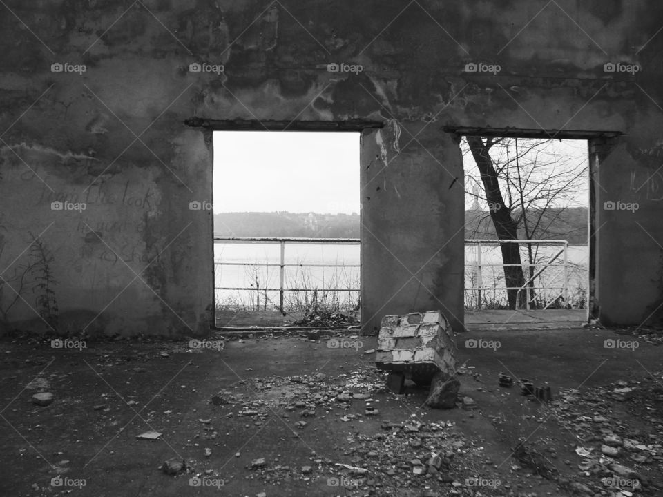 old abandoned building on the banks of the Dnieper River