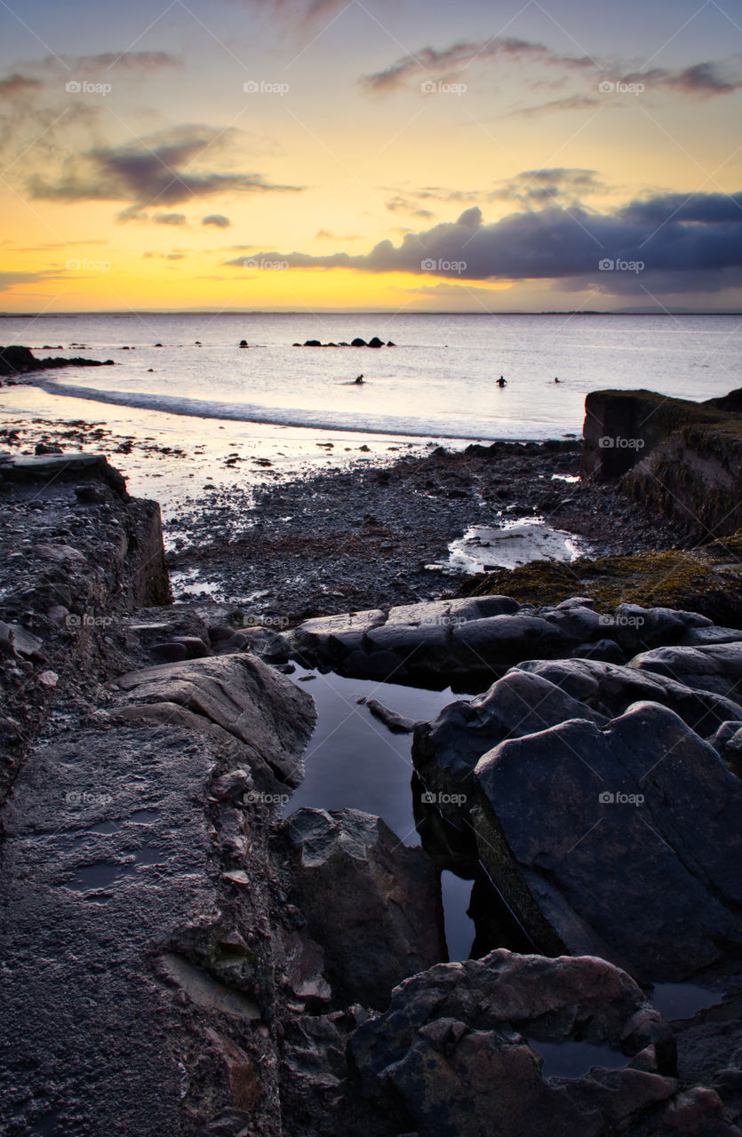 Beautiful sunrise at Salthill beach in Galway, Ireland