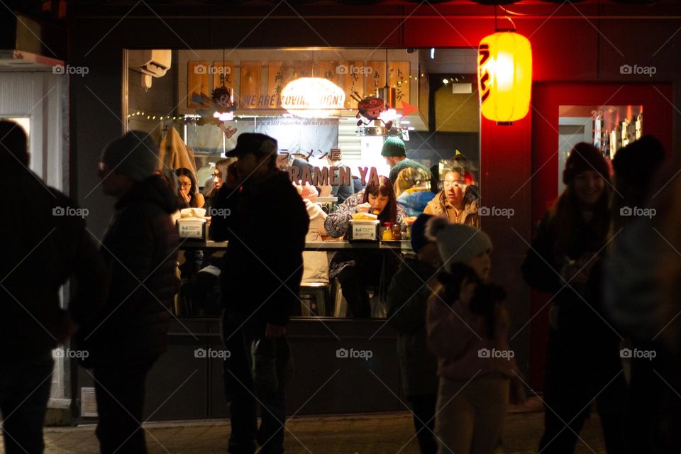 Moonlight Market in my small town is an annual pre- Christmas event on or around a full moon. It’s always an event full of twinkling lights, costumes, fun food and activities. Food brings people together like at this Ramen stand. 