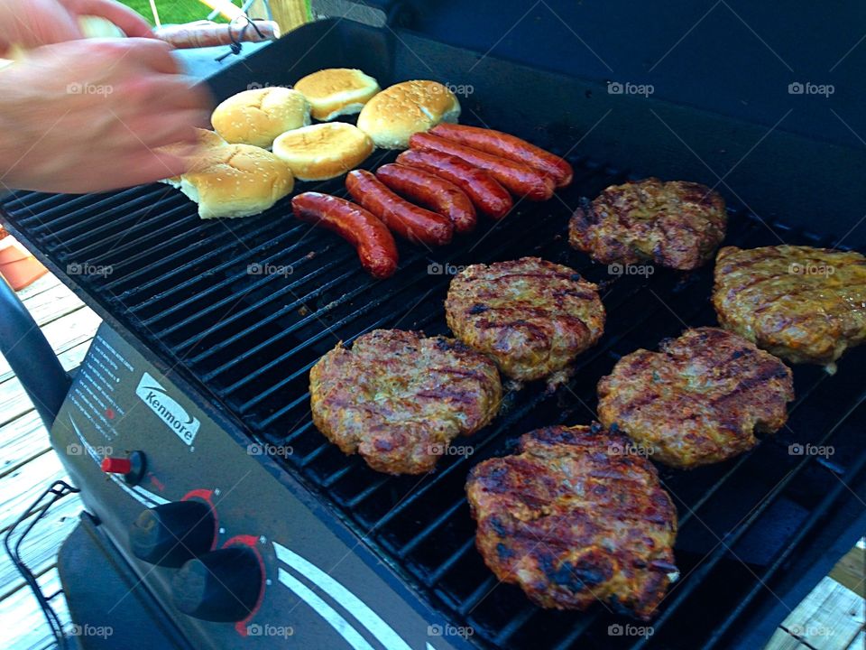 First BBQ of the season. Burgers and dogs are just fine - it's barbecue time mission 
