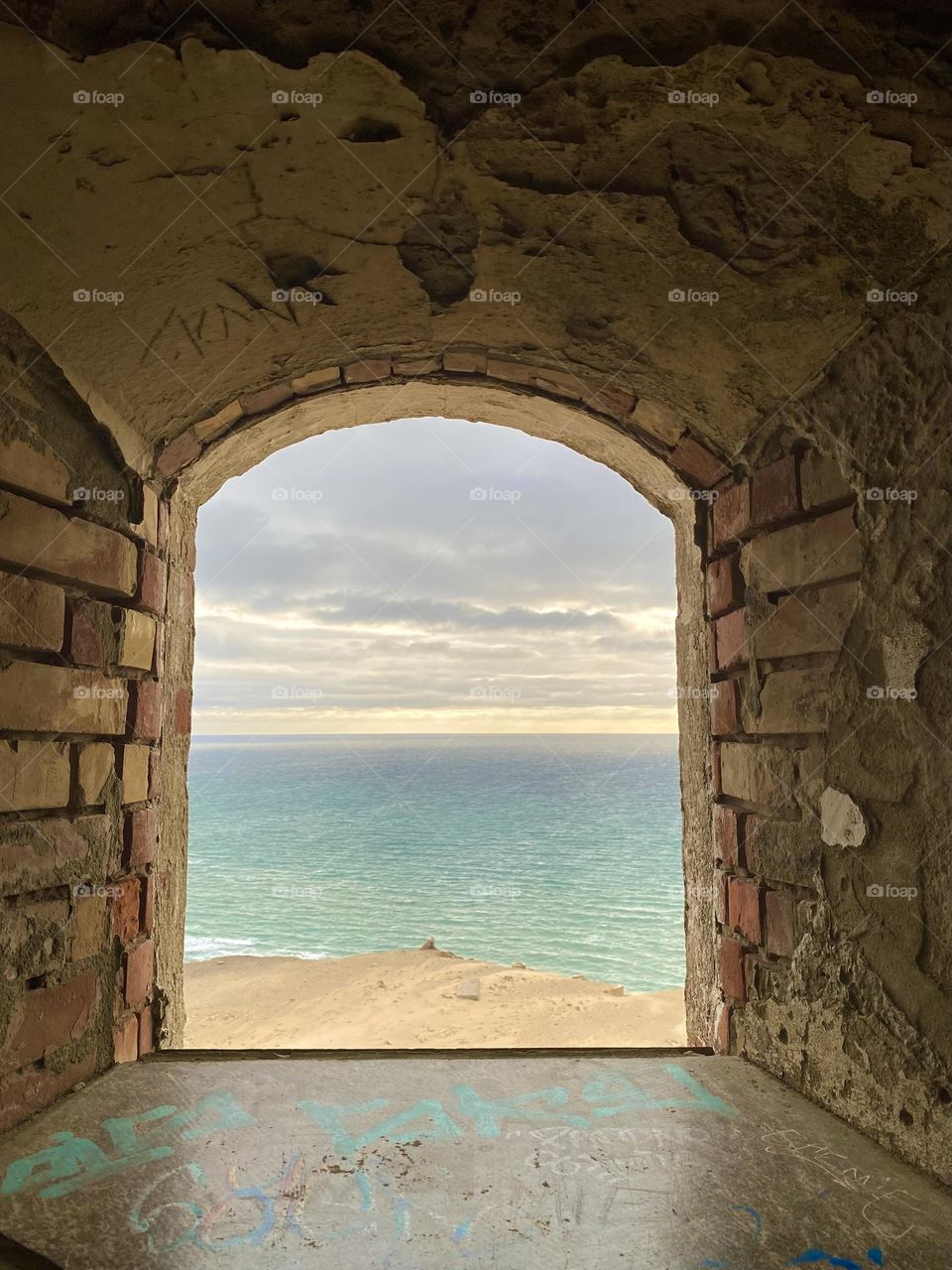 View through an old window 