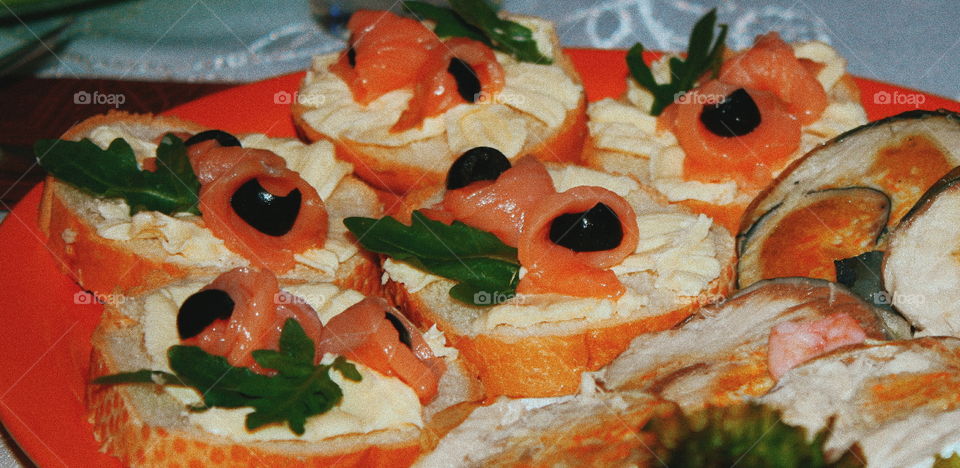 Sandwiches with red fish.