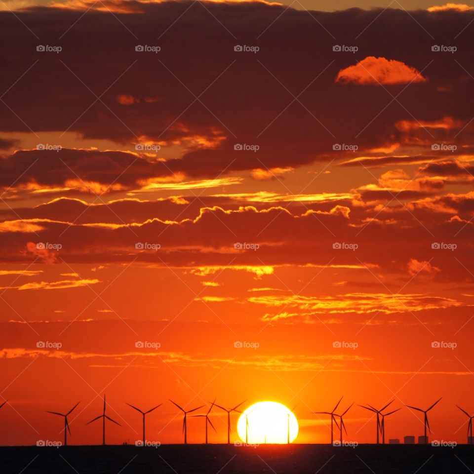 Windmills in sunset