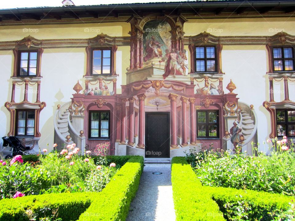 High angle view of painted house