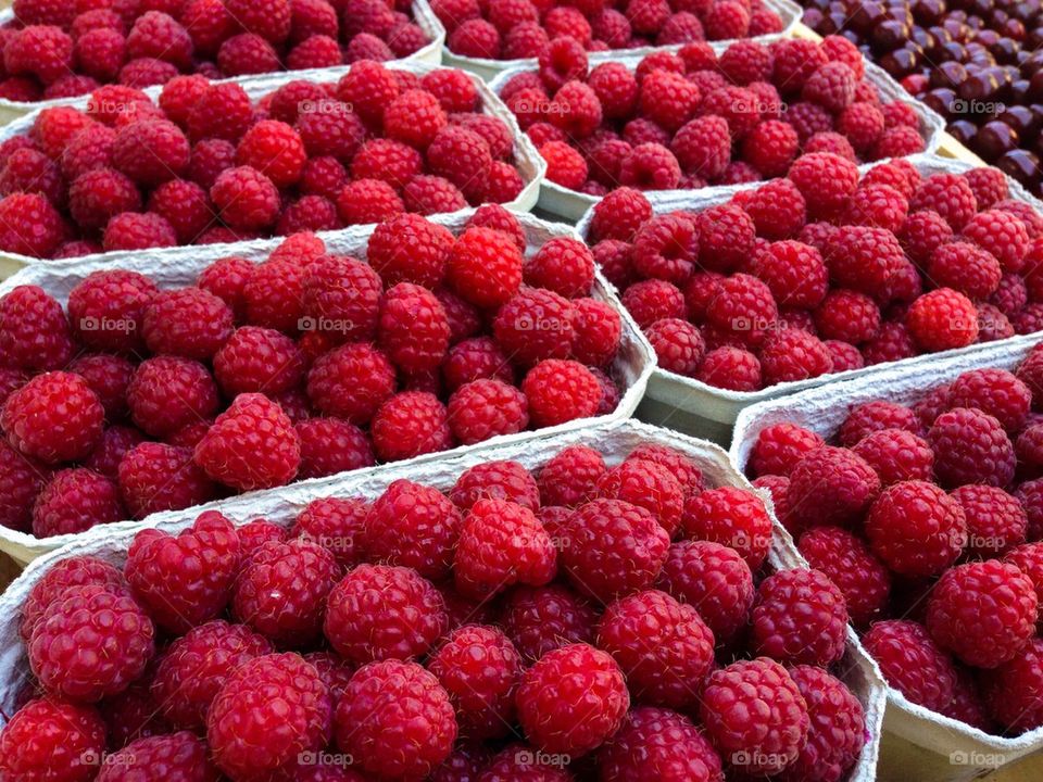 Close-up of red raspberries