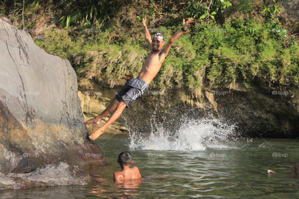 jump, river, adventure, swimming