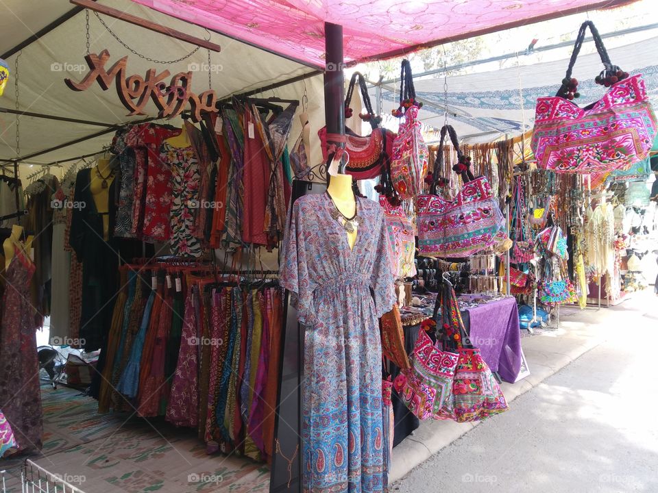 It is one of the exotic store in the Hippy Market in Ibiza. The tone of the store is purple and pink.