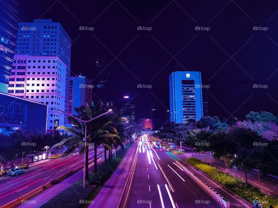 Traffic atmosphere at night in the city of Jakarta.