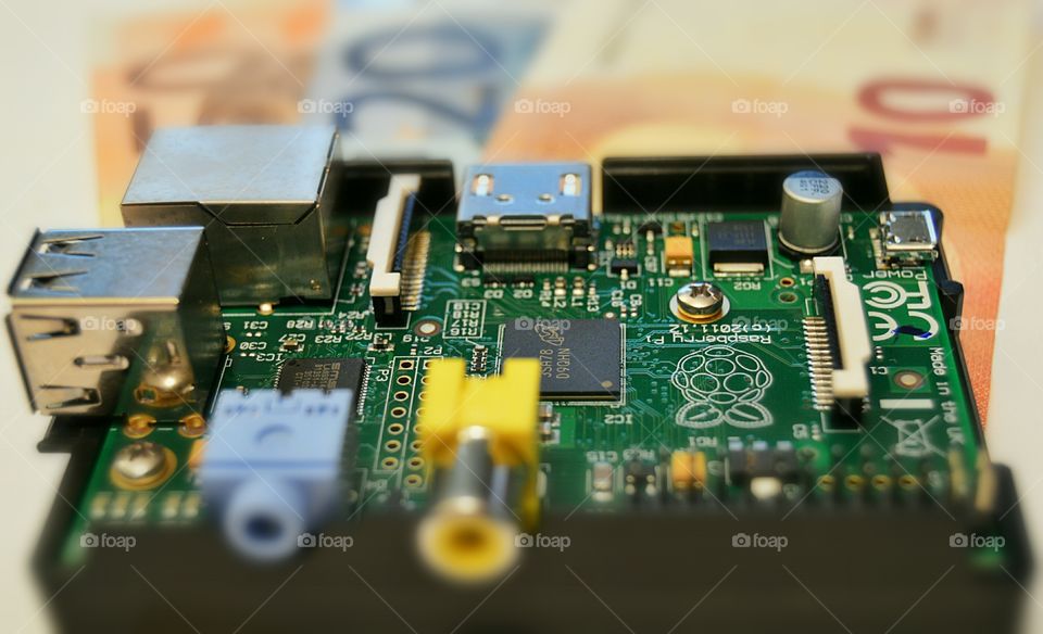 Raspberry Pi micro computer. Raspberry Pi credit-card sized computer