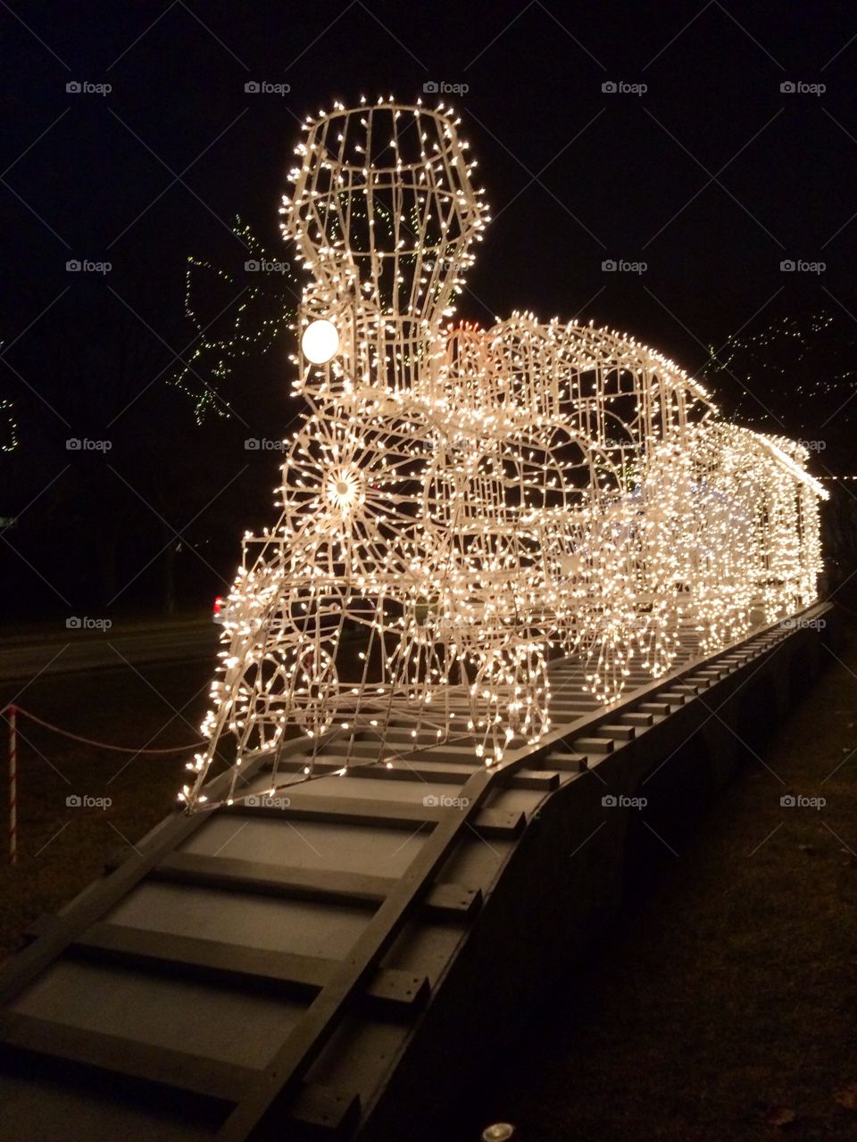Train of lights . A train made out of Christmas lights at a park in Arlington heights il