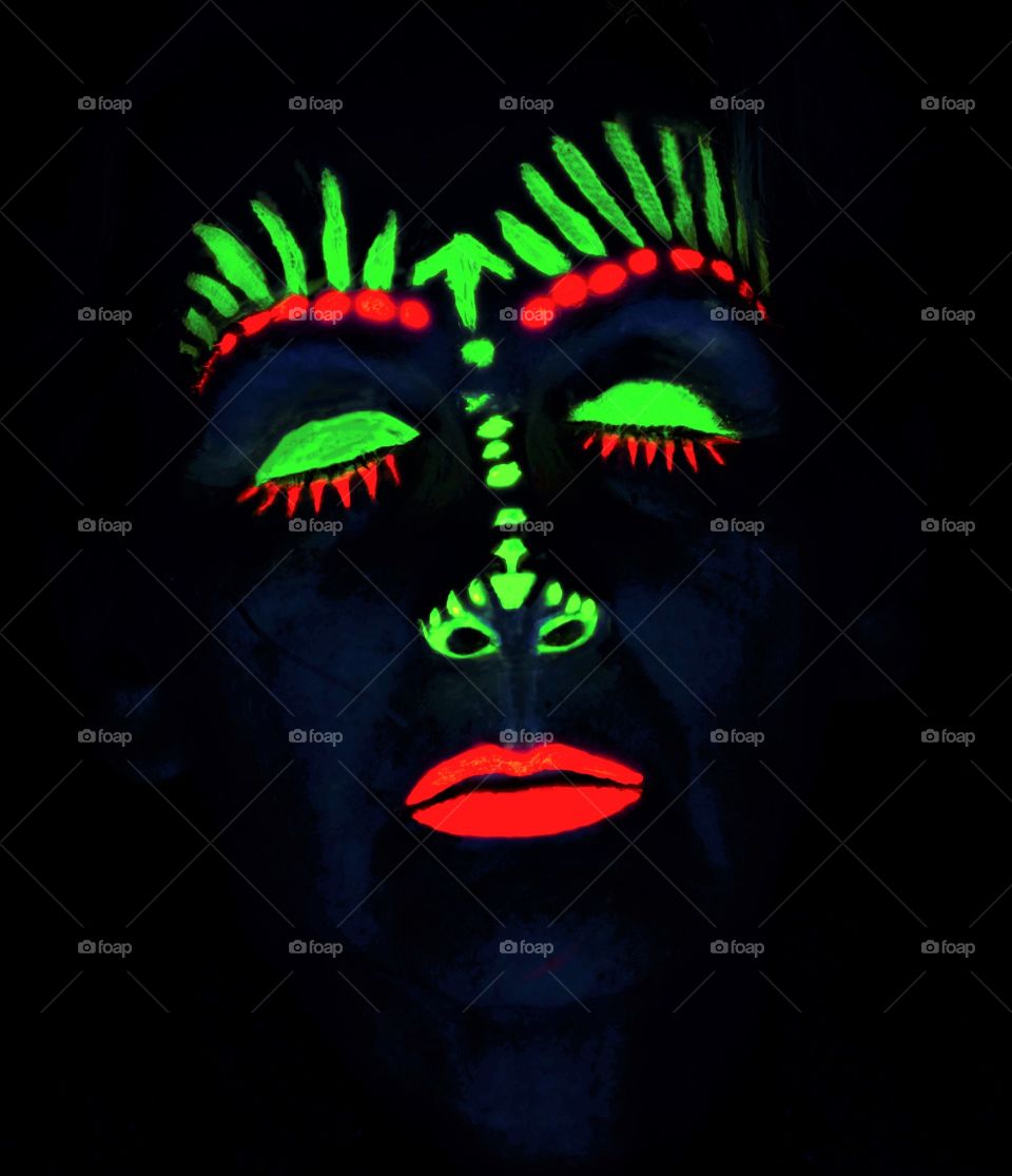 Black Light self portrait using neon face paint