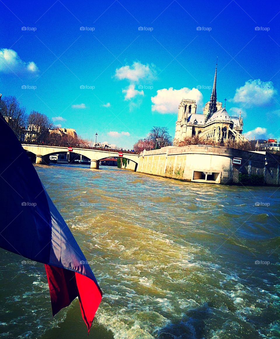 Notre dam by boat. Notre dam from boat taxi