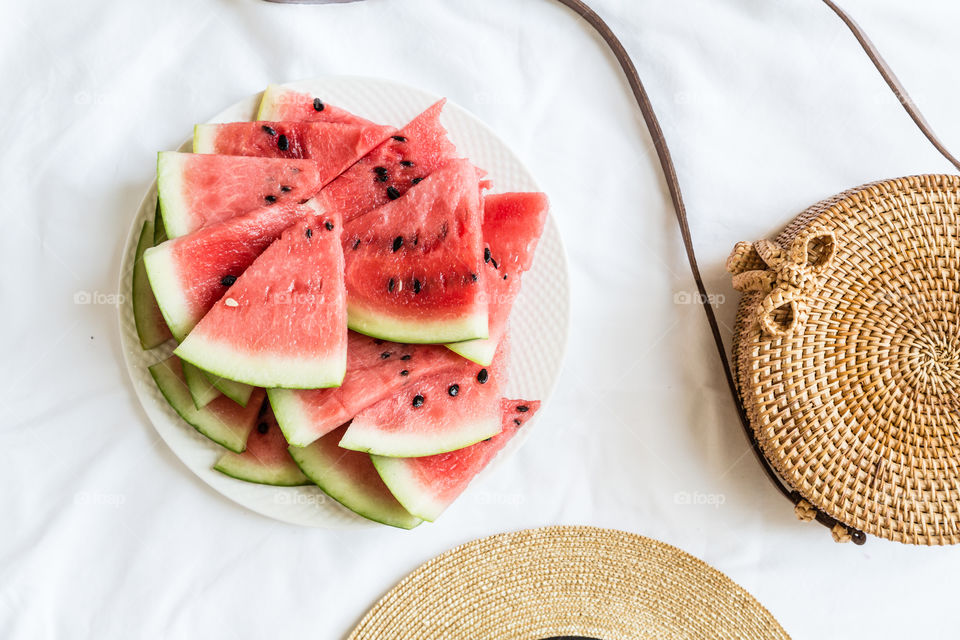 Flat lay with fresh watermelon 