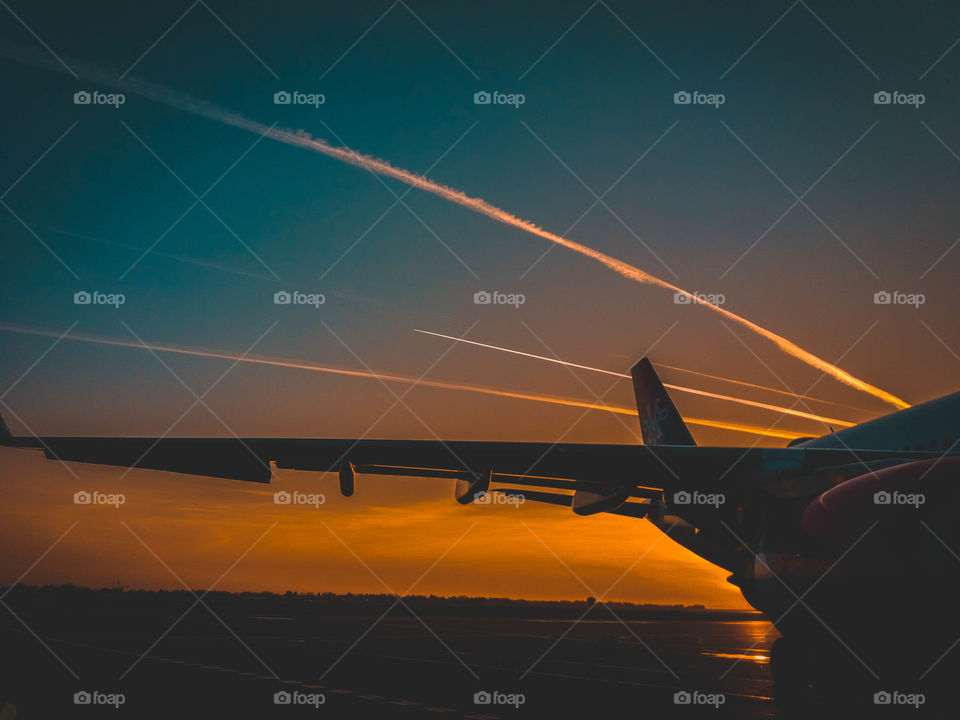 Airplane, Aircraft, Sunset, Transportation System, Airport