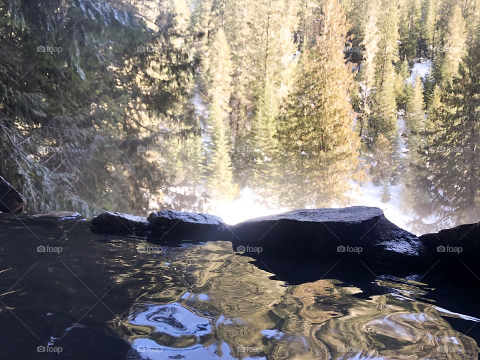 Beautiful view from an Idaho hot spring in the middle of winter. 