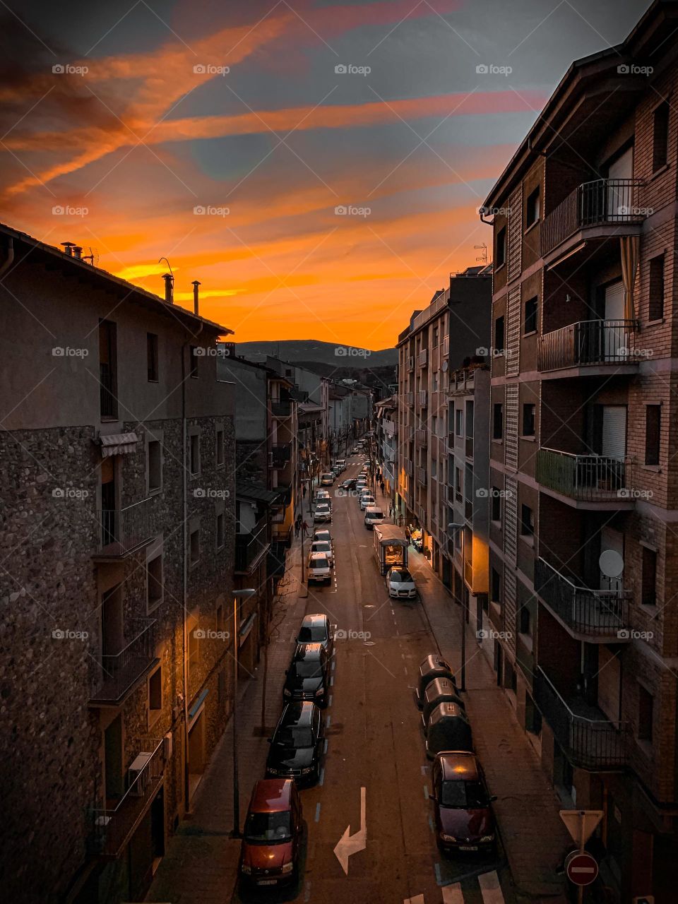 High angle view of a city street 
