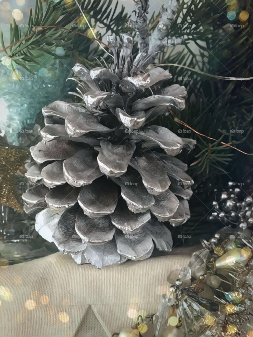 Silver Pinecone Christmas Display
