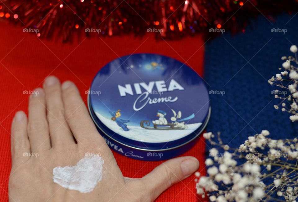 love Nivea cream skin care female hand close up