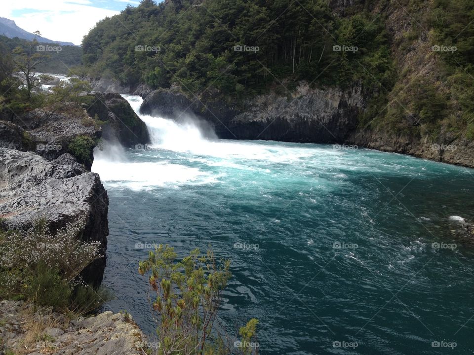 Petrohue falls . Beautiful river in the south of Chile. 