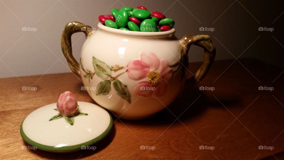 Sugar Bowl of Candy . Sugar Bowl with M & M's