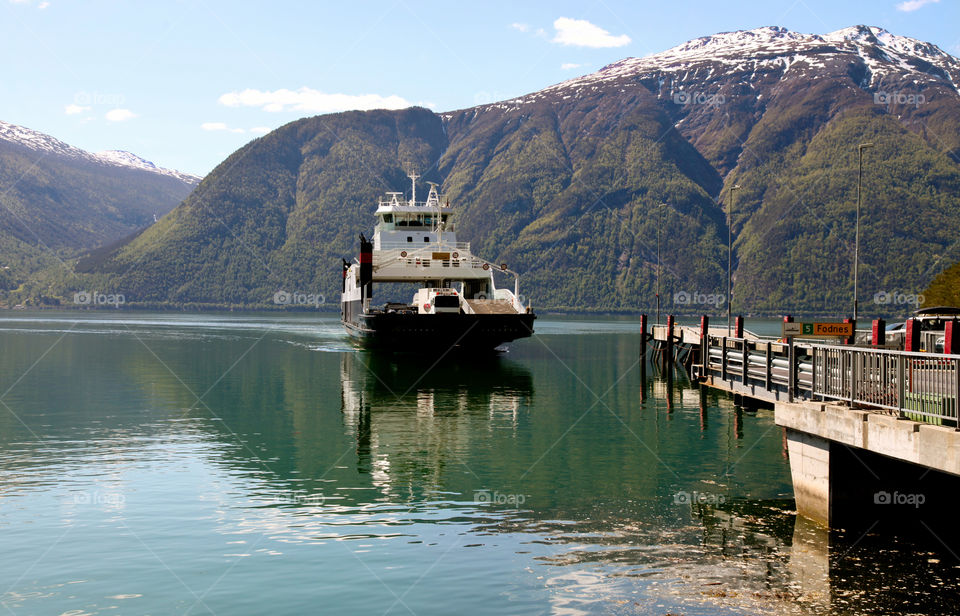 Ferry in the fjord. 