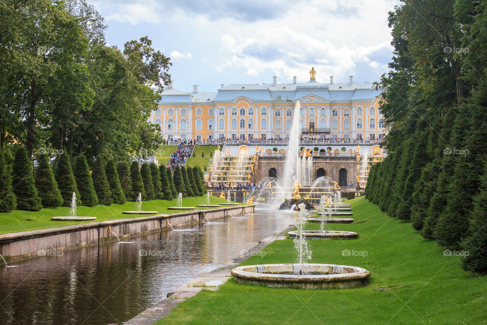 City park with fountains