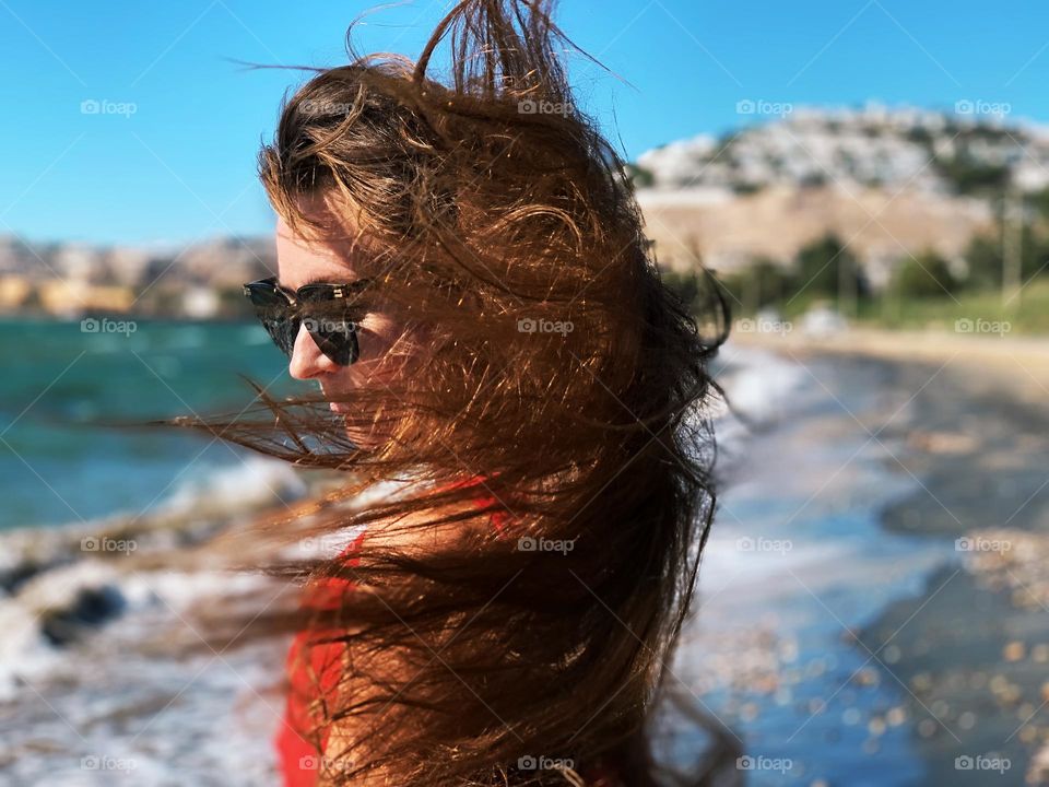 Long hair in wind