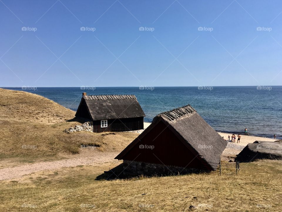 Haväng, Sweden, summer beach, cabin