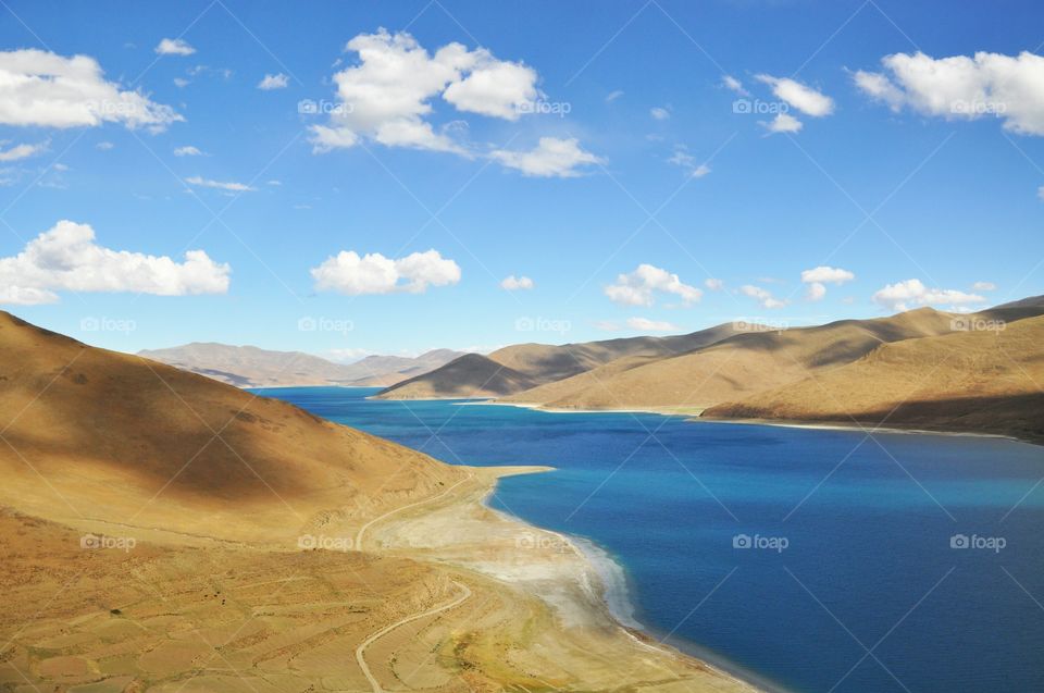 beautiful lake in Tibetan mountains