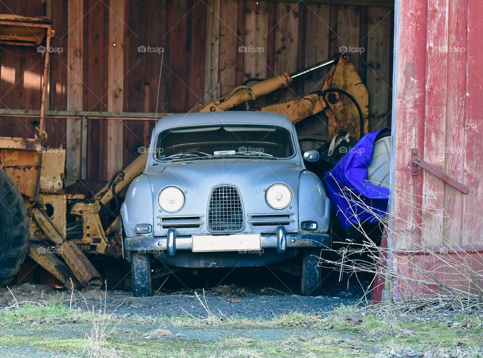 An old car in garage