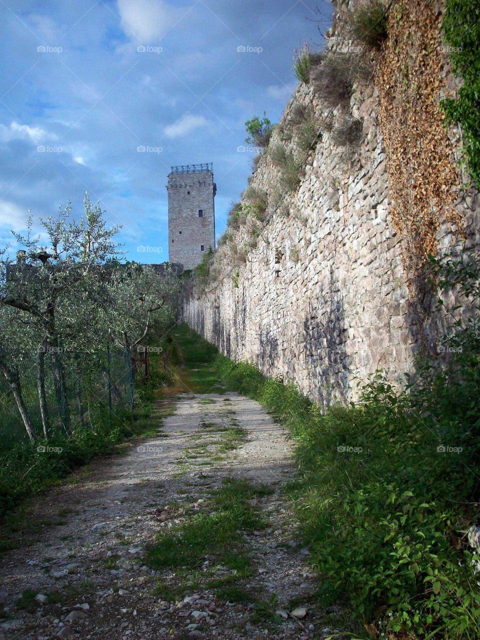 along a fortress path in Assisi