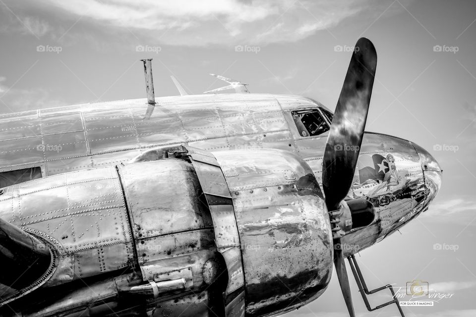 Shiny vntage DC3 airplane. 