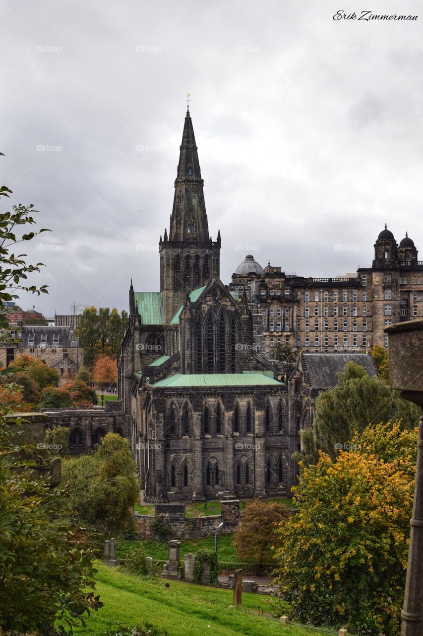 An Autumn view of the Glasgow Cathedral, from the Necropolis..
