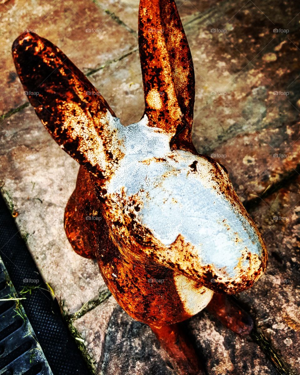 rusty rabbit sculpture